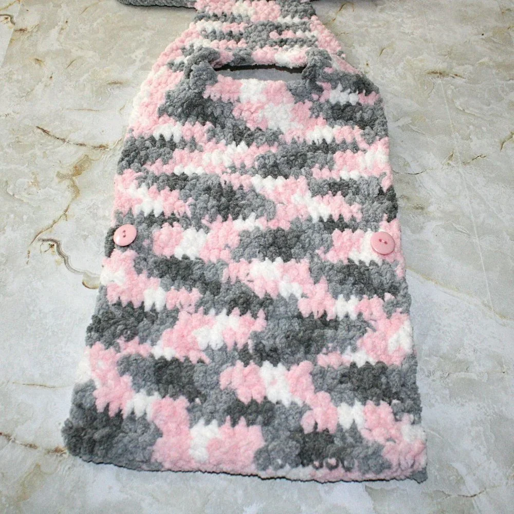 HAND CRAFTED Crochet Dog Sweater Coat Colorful Pink Chenille Cozy X-Small